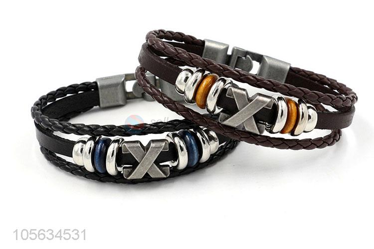 Factory supply fashion charm custom men braided leather handmade bracelet