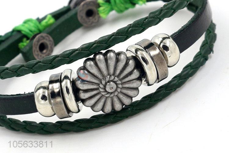 Superior quality multitier men leather bracelet vintage braided bracelet