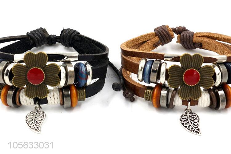 Factory supply fashion charm custom men braided leather handmade bracelet