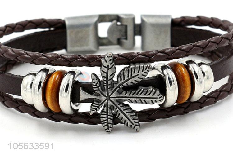 Customized handmade retro braided leather zinc alloy bracelet for men