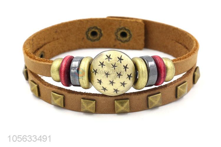 Manufacturer custom retro adjustable leather bracelet with rivets