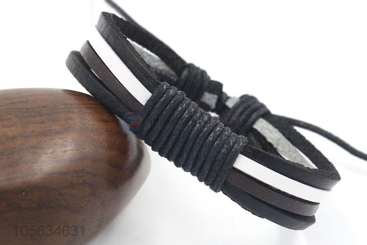 High sales custom mulitier mens braided leather bracelet