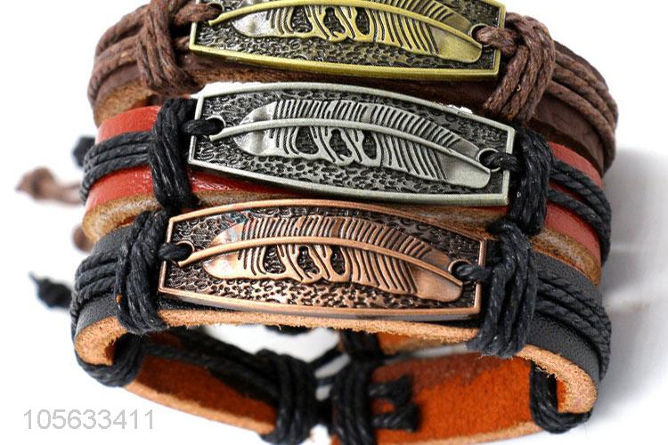 Professional mens favor handmade retro adjustable braided leather bracelet