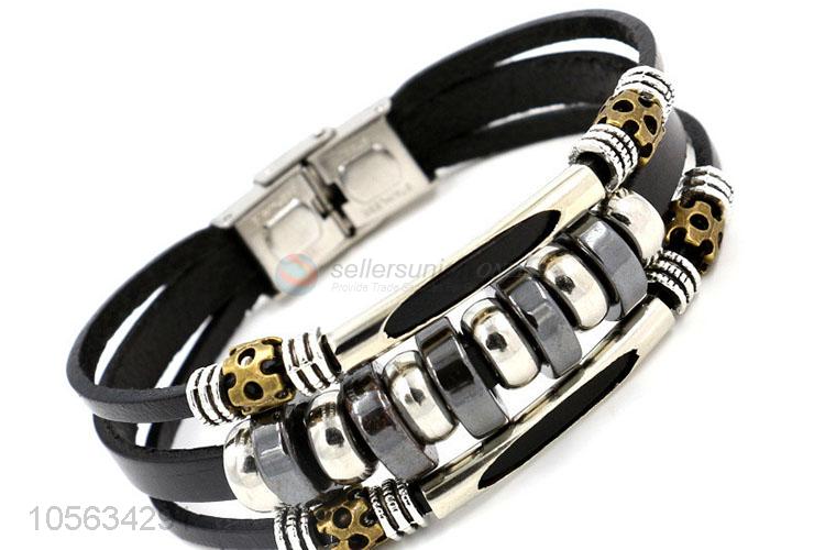 Hot selling mens retro handmade leather bracelets beaded bracelet