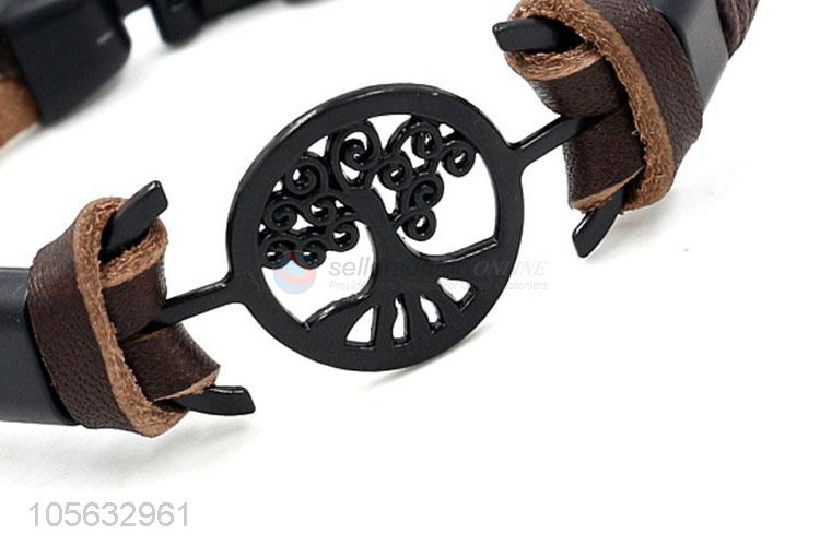 Wholesale cheap handmade mens leather bracelet retro alloy braided bracelet