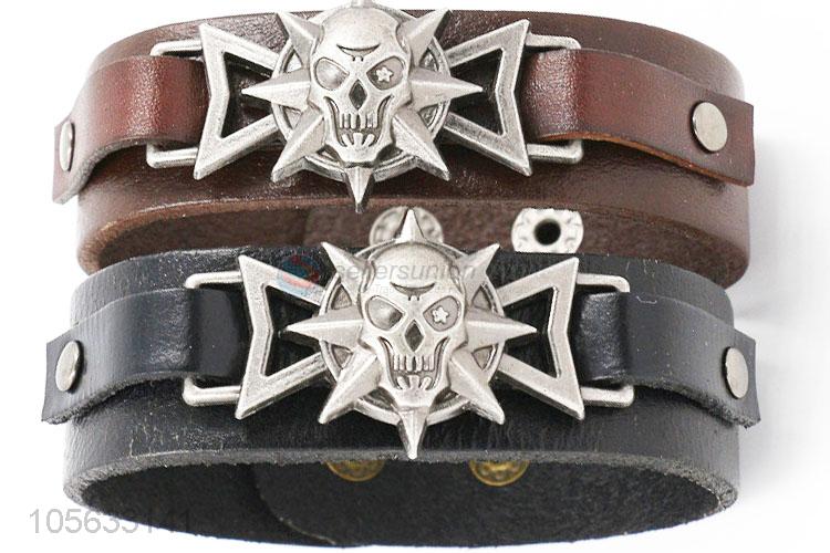 Factory wholesale retro punk men leather bracelet alloy charms bracelet