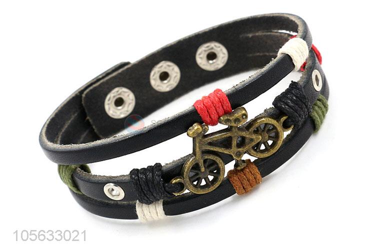 Good quality retro styles handmade mens leather bracelets with charms