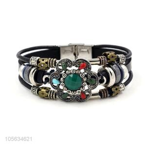 Bottom price retro styles handmade mens leather bracelets with charms