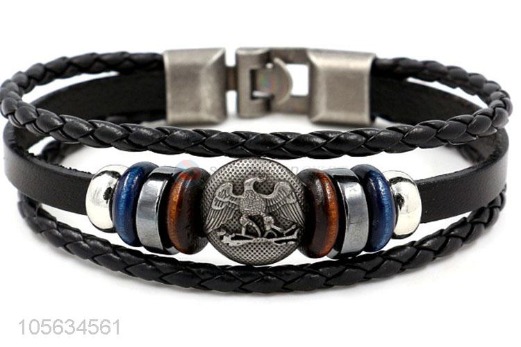 China OEM handmade mens leather bracelet retro alloy braided bracelet