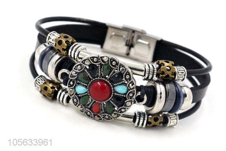 Wholesale cheap retro punk men leather bracelet alloy charms bracelet