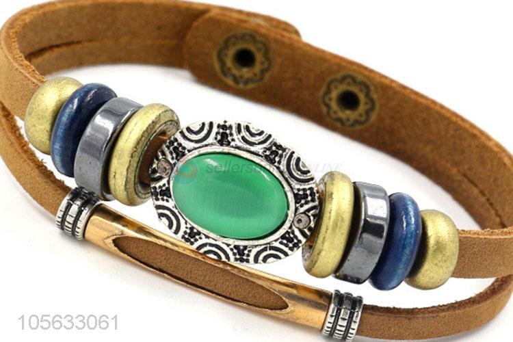 China OEM handmade mens leather bracelet retro alloy braided bracelet