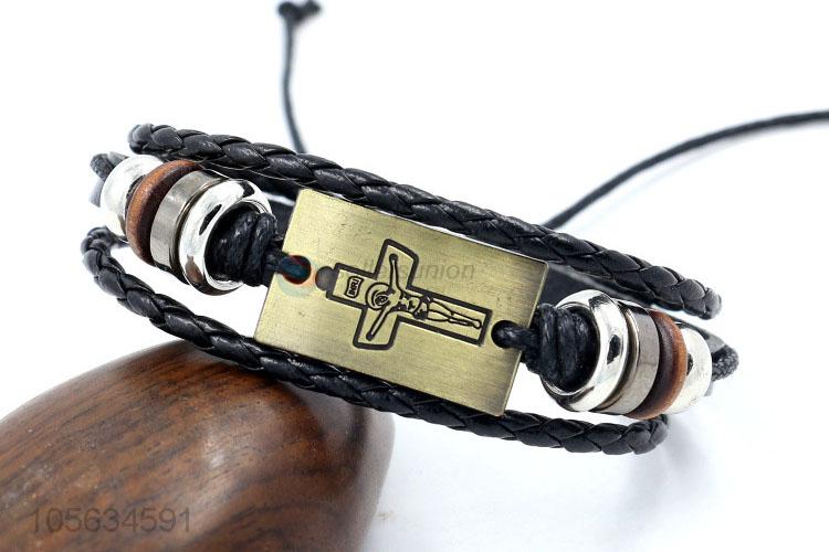 Customized retro leather braided bracelet charms bracelets for men