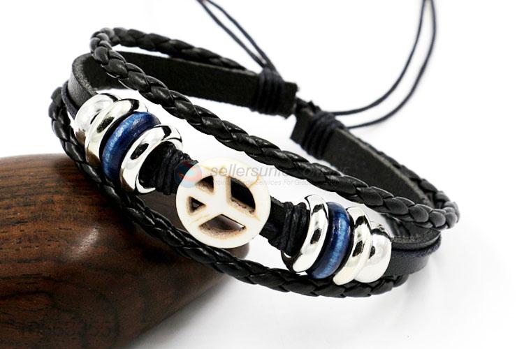 Most popular retro punk men leather bracelet alloy charms bracelet