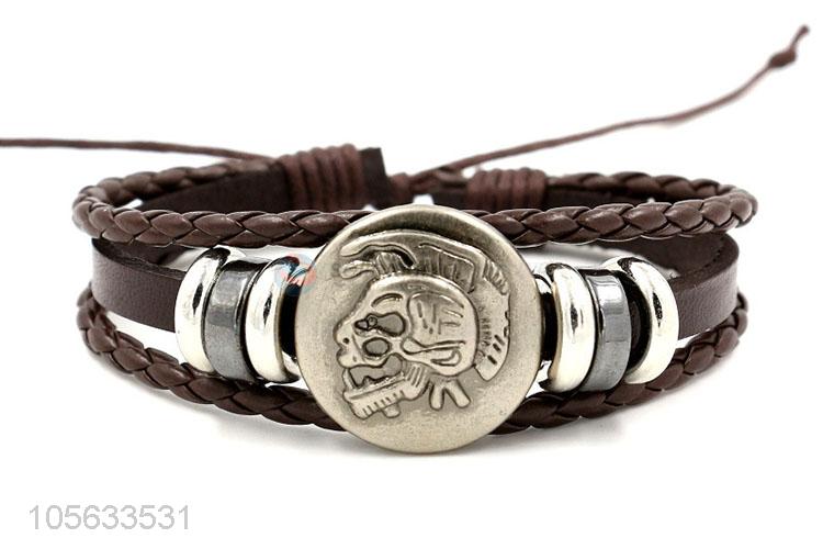 Factory supply handmade mens leather bracelet retro alloy braided bracelet