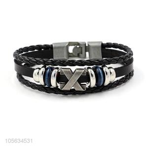 Factory supply fashion charm custom men braided leather handmade bracelet