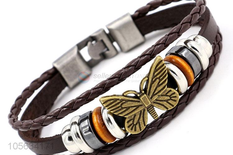 Made in China multilayer leather braid bracelet retro mens bracelets