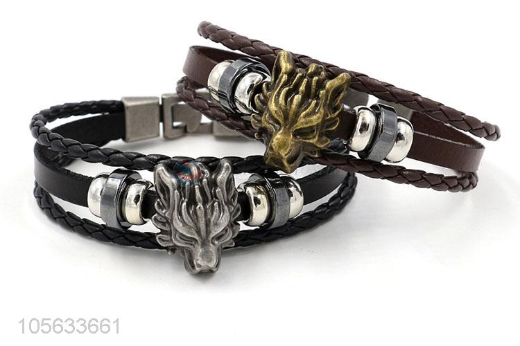 Wholesale custom fashion charm custom men braided leather handmade bracelet