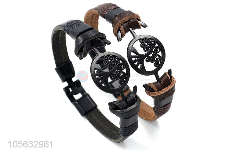 Wholesale cheap handmade mens leather bracelet retro alloy braided bracelet