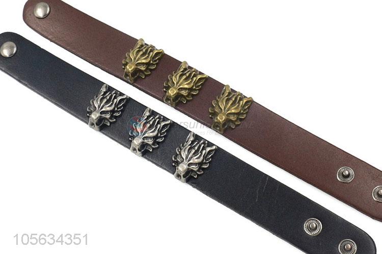 Resonable price custom men genuine leather bracelet with alloy charms