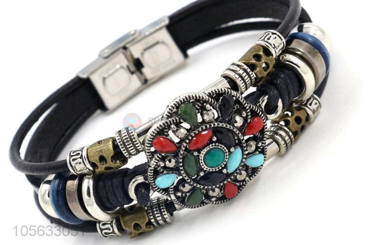 Most popular multilayer leather braid bracelet retro mens bracelets