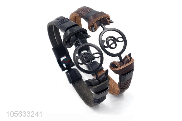 Factory customized retro punk men leather bracelet alloy charms bracelet