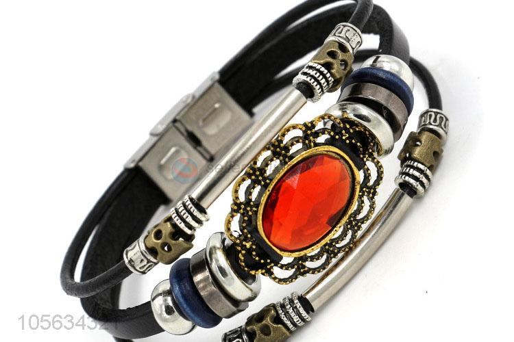 Latest design handmade retro multitier leather bracelet for men