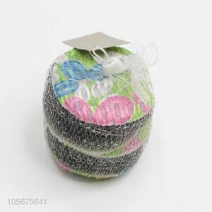 Recent design kitchen supplies steel wire ball with printed cleaning cloth