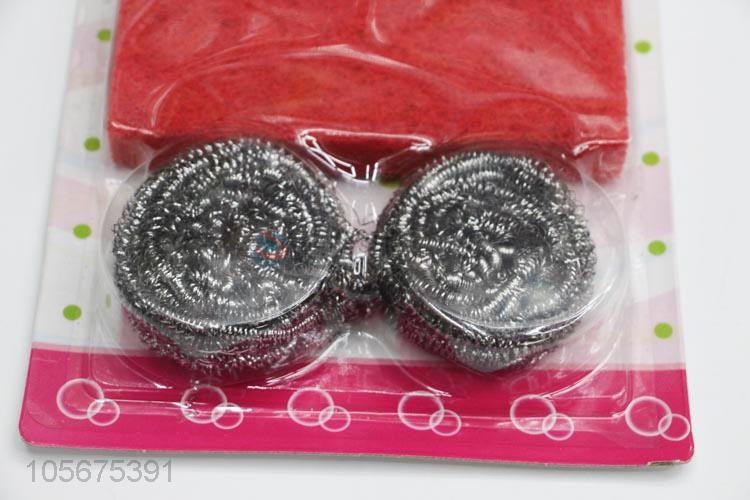 Factory sales stainless steel wire clean ball and scrubbing sponges set