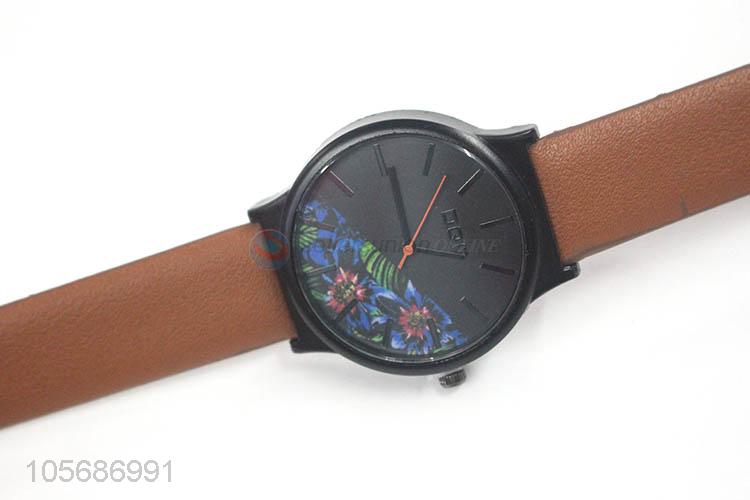 PoPU lar Printing Alloy Watch With Leather Watchband