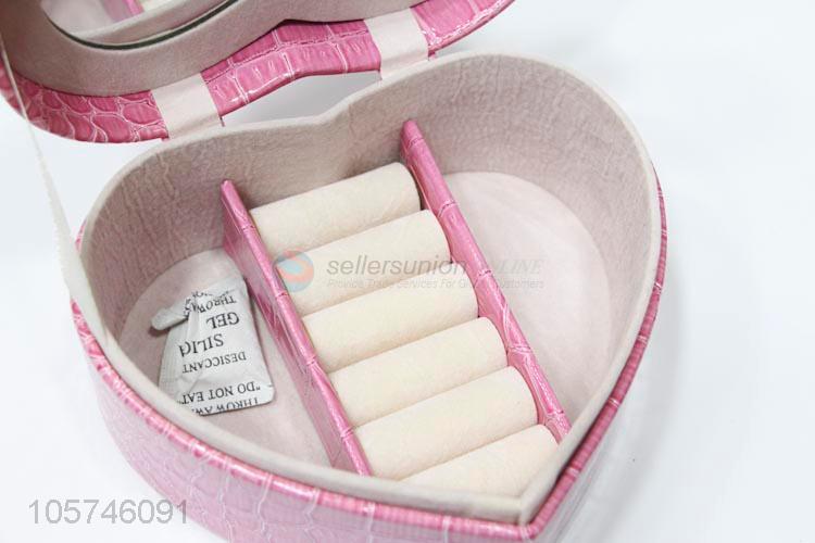 Promotional heart shape textured pu jewelry storage box with mirror