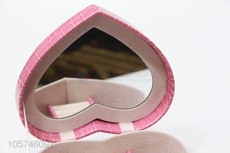 Promotional heart shape textured pu jewelry storage box with mirror