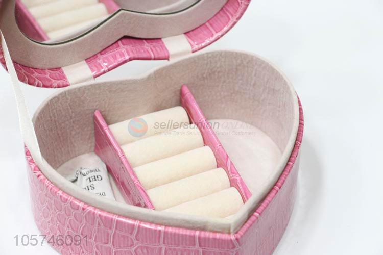 Promotional heart shape textured pu jewelry storage box with mirror