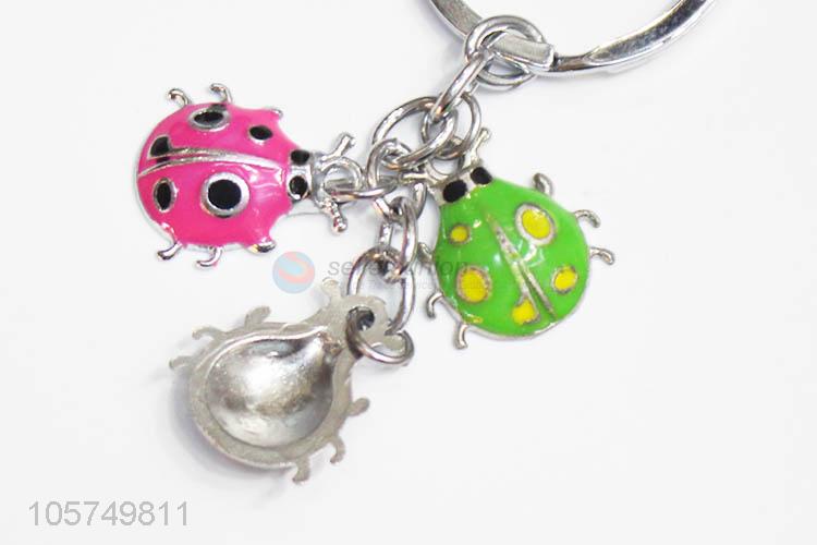 Bottom price ladybird shape zinc alloy key chains enamel metal keyrings