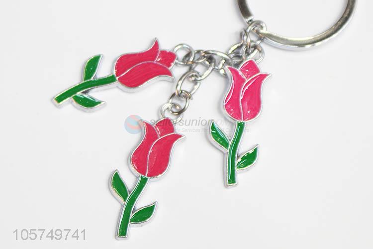 Popular design rose shape zinc alloy key chains enamel metal keyrings