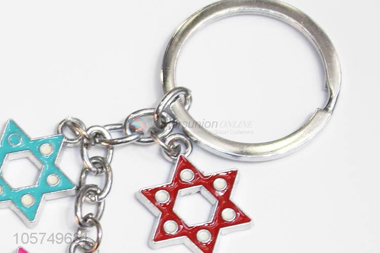 Factory sales six-pointed star shape zinc alloy key chains enamel metal keyrings