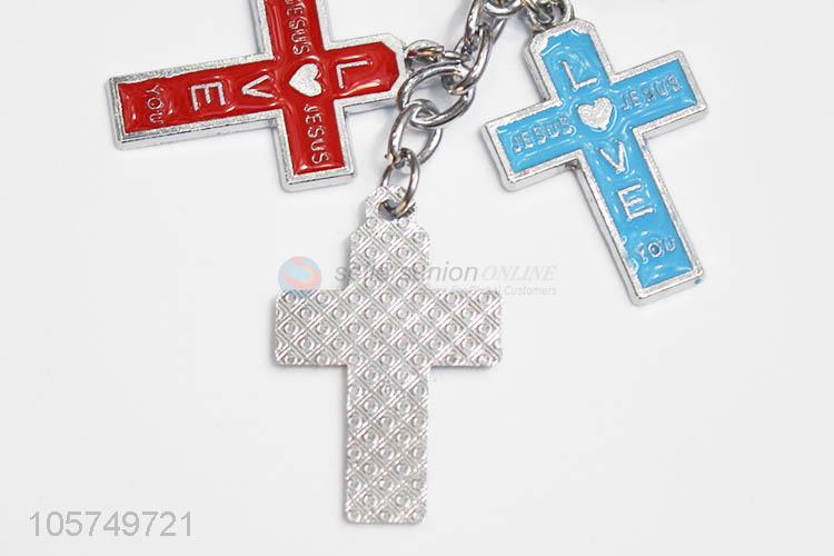 High quality cross shape zinc alloy key chains enamel metal keyrings