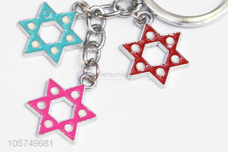 Factory sales six-pointed star shape zinc alloy key chains enamel metal keyrings