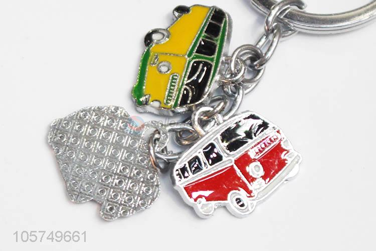 Promotional cheap bus shape zinc alloy key chains enamel metal keyrings