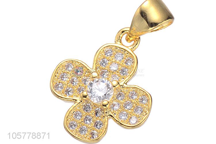 Popular Flower Shape Copper Pendant Inlay Zircon Necklace Accessories