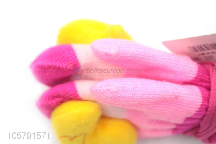 Wholesale Kids Yellow Duck Design Knitted Warm Gloves With Rope