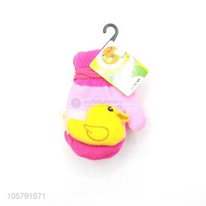 Wholesale Kids Yellow Duck Design Knitted Warm Gloves With Rope