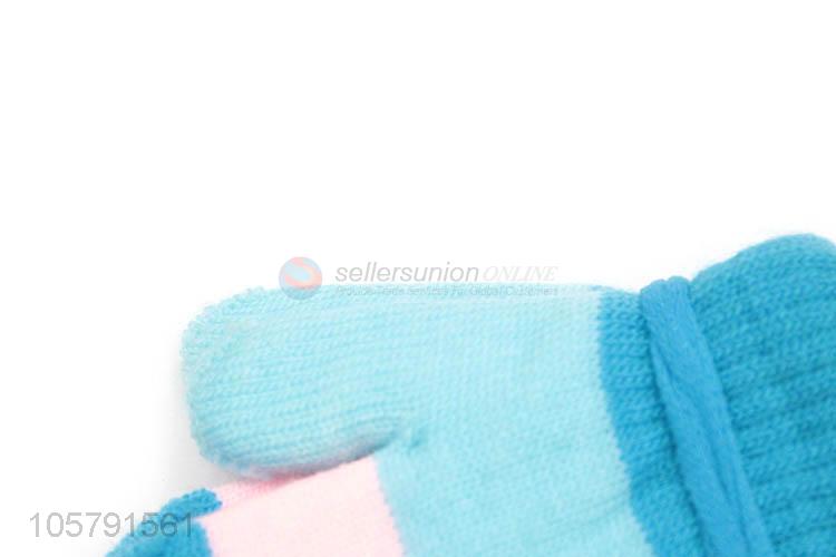 Good Sale Colorful Knitted Warm Gloves With Rope For Children