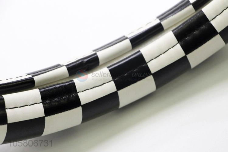 Best selling black white check pattern pu car steering wheel cover