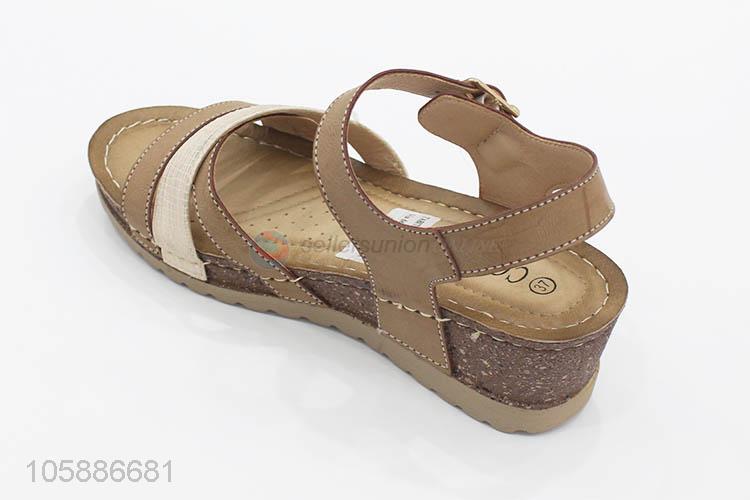 Best quality women sandals ladies pu slope heel sandals
