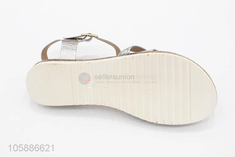 Professional supply fashion women silver pu leather flat sandals