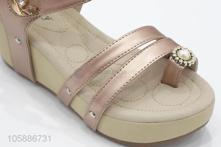 Excellent quality fashion women pu leather slope heel sandals