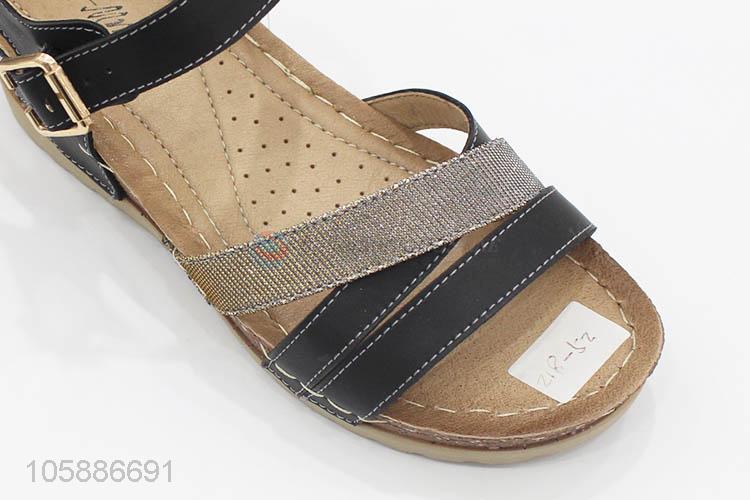 Hot products fashion women pu leather slope heel sandals