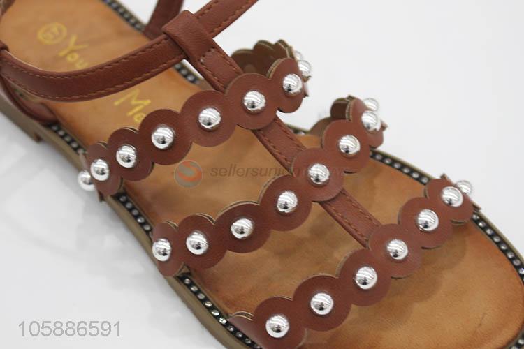 Low price stylish summer outdoor flat women pearl sandals