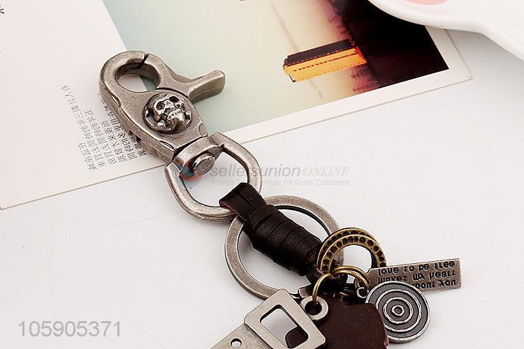 Top quality retro alloy saw pendant weaving leather key chain