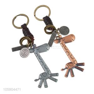 China suppliers giraffe alloy pendant key chain leather key ring